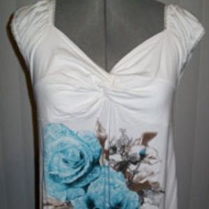 White Blouse with Blue Roses